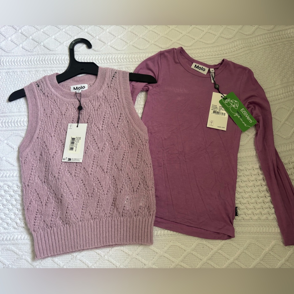 Milo kids lilac sweater vest with matching undershirts size 8